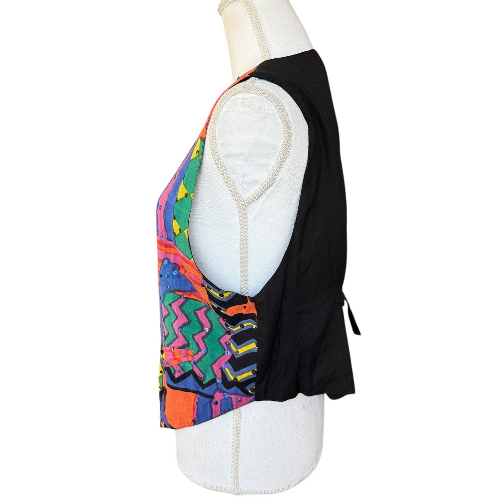 Vintage Symbol 2000 Abstract Geometric Sequin Rayon Vest Womens Medium Multi - Picture 3 of 8